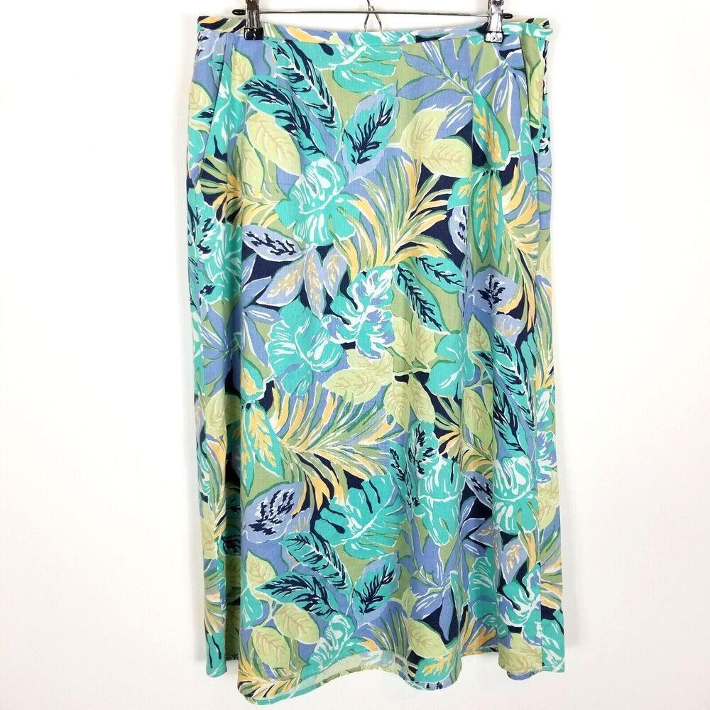 Talbots Women Linen Blend Maxi Skirt Sz 14W Petite Floral Cottage Novelty